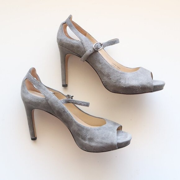 Via Spiga Grey Suede Open Toe Mary Jane Stiletto Heels / Sandals / Shoes Size 6 - Picture 10 of 16
